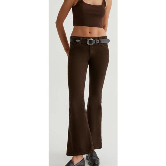 Adriano Goldschmied Angeline Corduroy Pants Mid Rise Flare Chocolate NWT 25